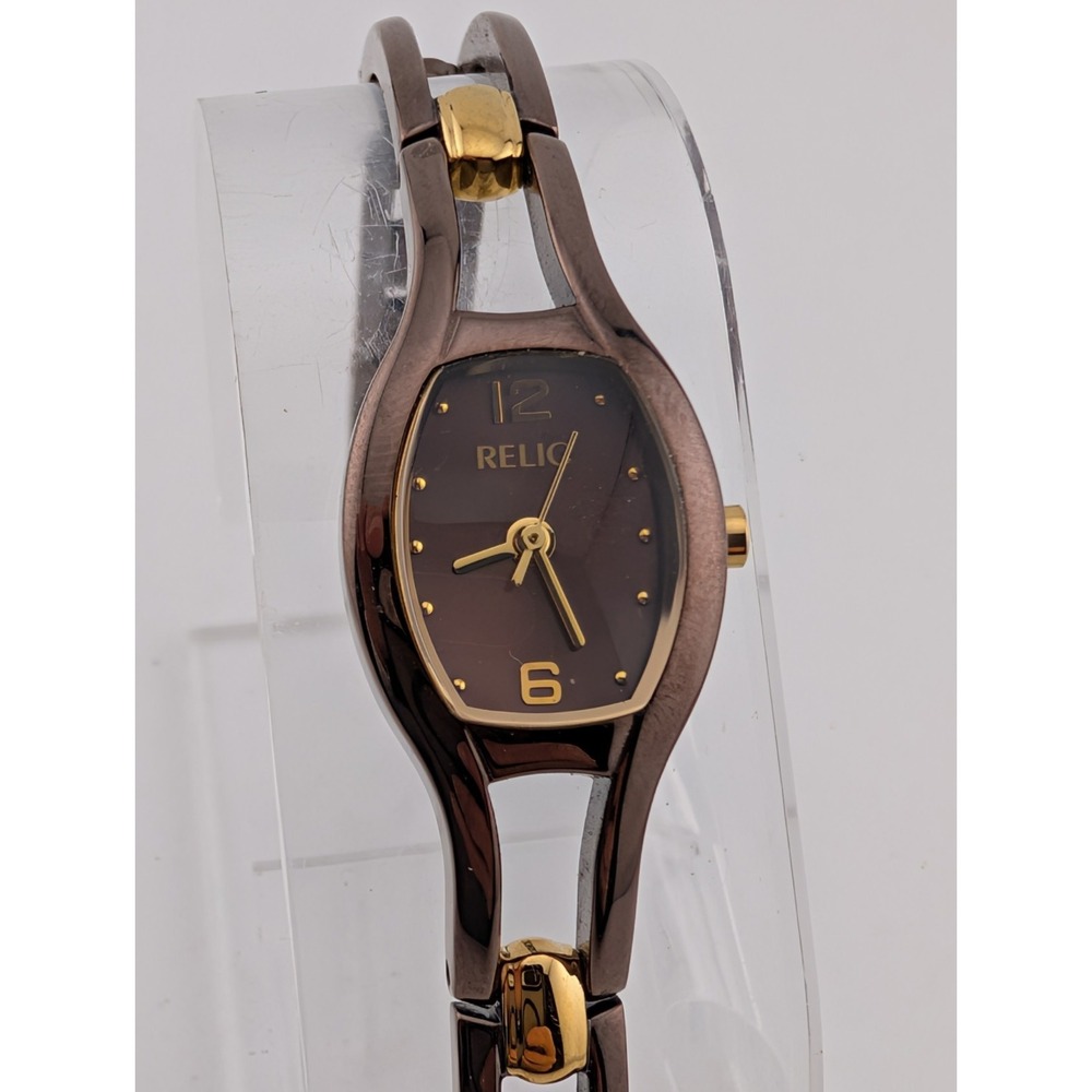 Relic Women's Watch 17mm Case Brown/Gold 6.5" Band ZR33904- New Battery